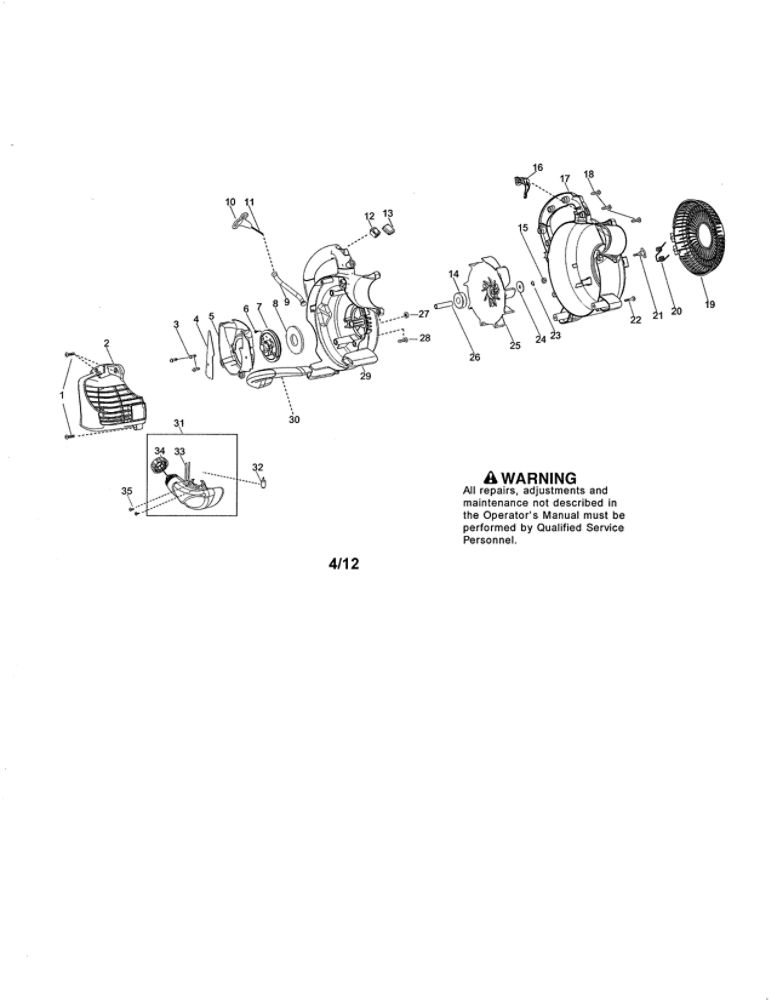 Scroll/Impeller/Handle Diagram and Parts List for VS2000BV Type 2 Weed Eater Leaf Blower / Vacuum